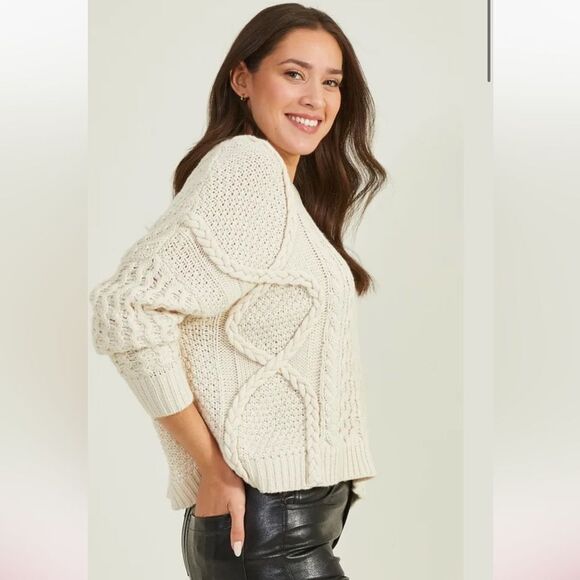 Altar’d State Ivory Knit Sharon Sweater Size Small Oversized Cream Cable Braided - Picture 1 of 10